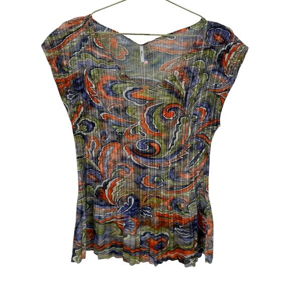 Vintage Y2K Euro Printed Top Milano Printed Plisse Pleated Sleeveless Blouse M - Picture 7 of 8